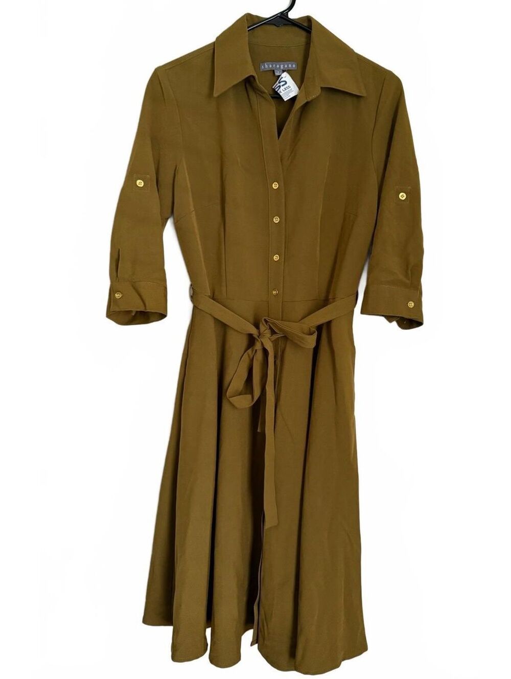 Sharagano NEW Women's Shirt Dress Size 6 Olive Green Classic City Office Preppy